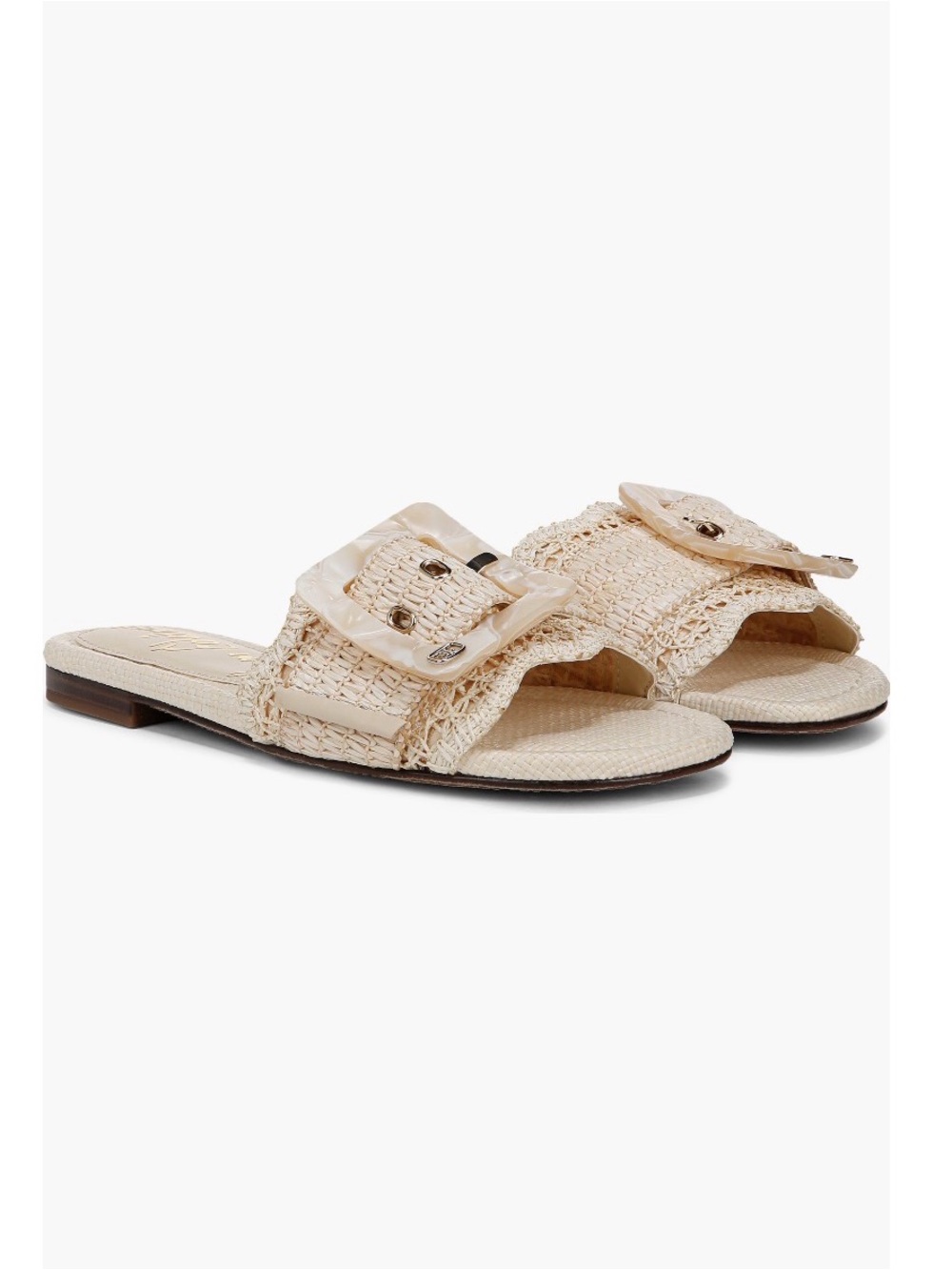 Sam Edelman Woven Buckle Slide Sandals in Natural Beige